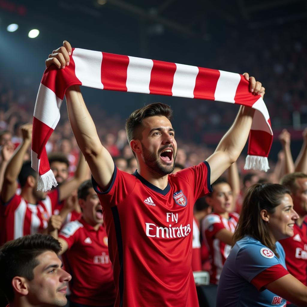 Classic Fan Cheering at a Football Match