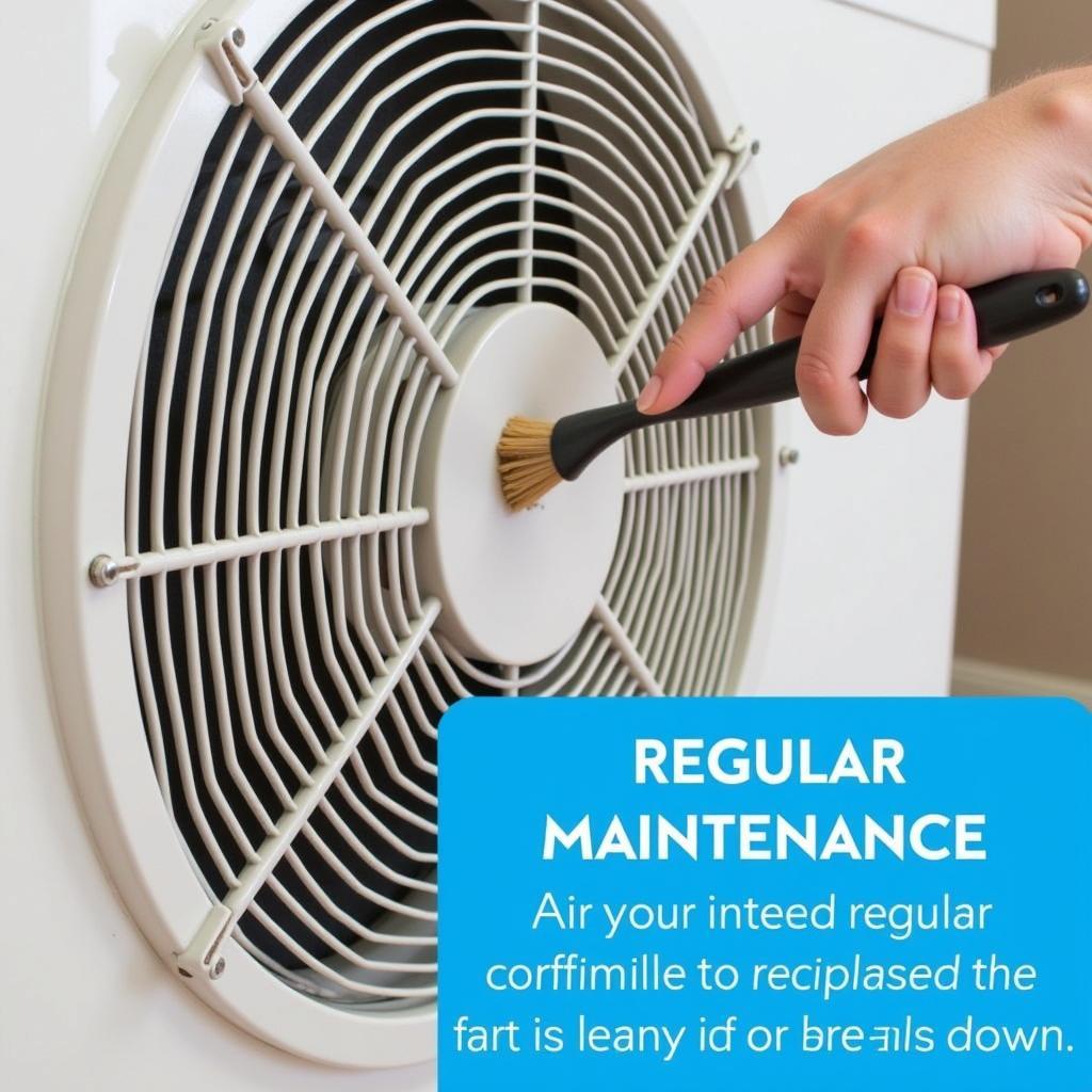 Cleaning AC Fan Blades: Person carefully cleaning the blades of an air conditioner fan.