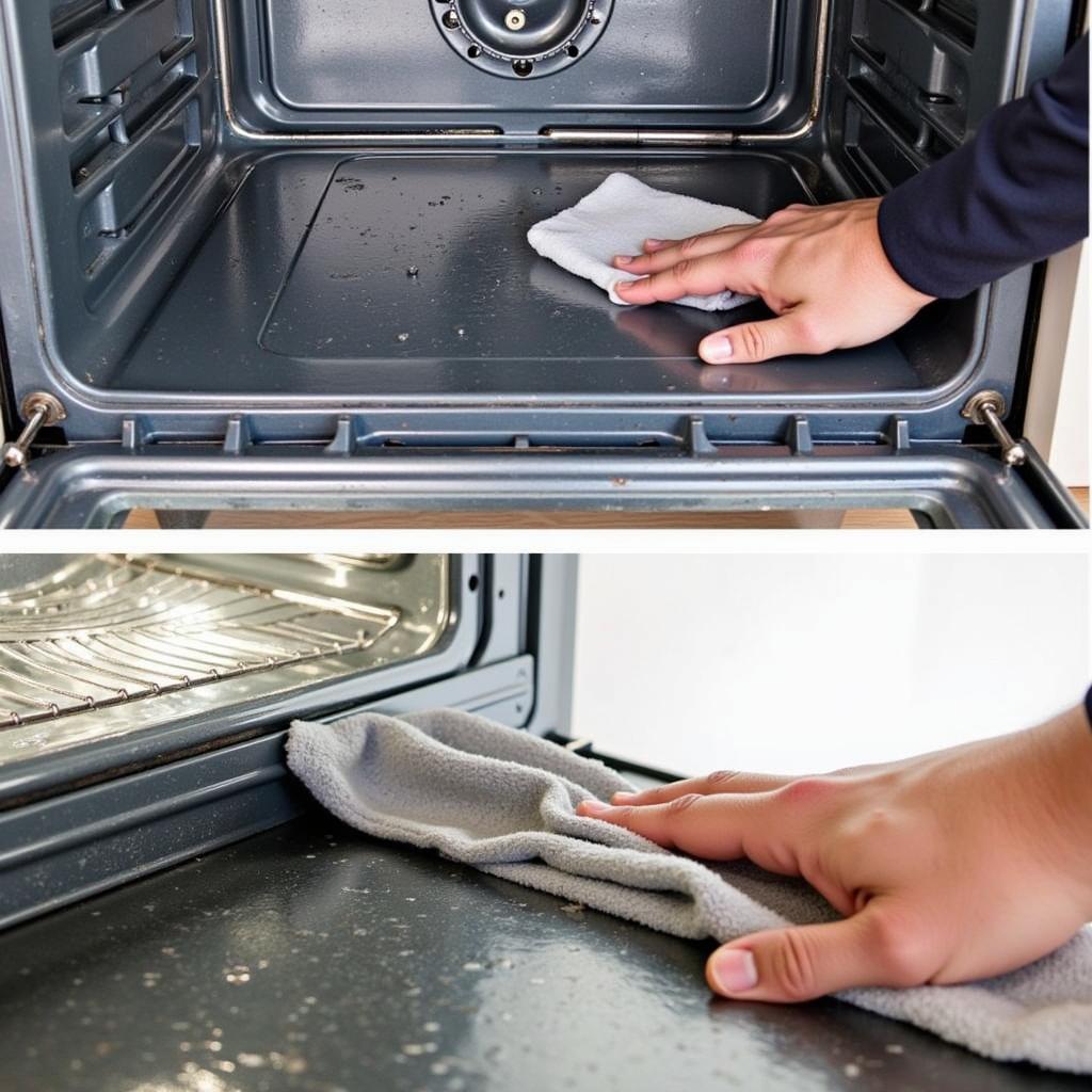 Cleaning a fan oven element with a soft cloth