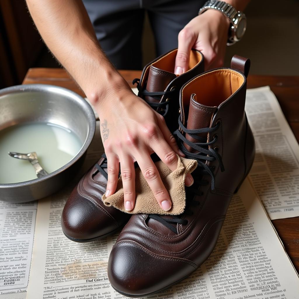 Cleaning kangaroo PU leather football boots