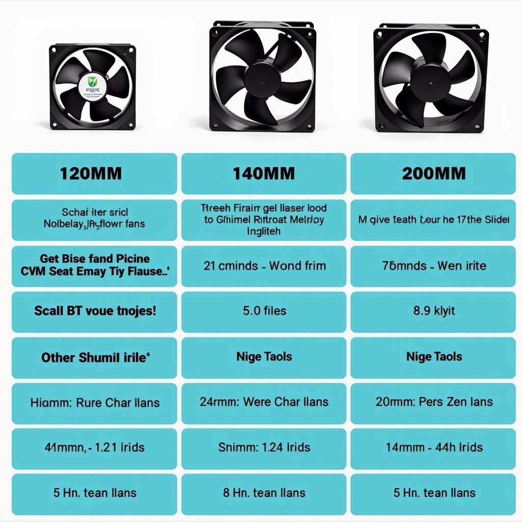 Comparison of different PC fan sizes (120mm, 140mm, 200mm)