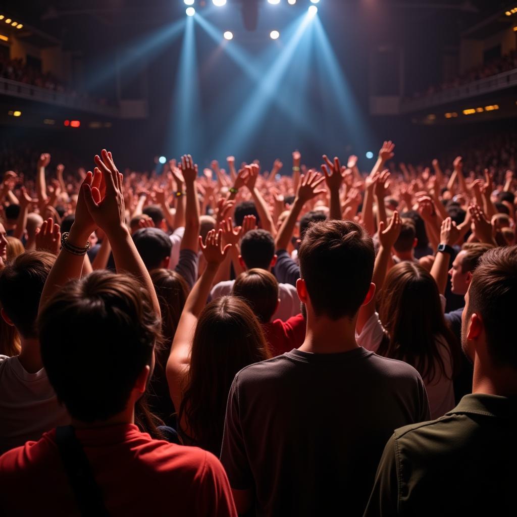 A diverse crowd at a concert showing varied reactions