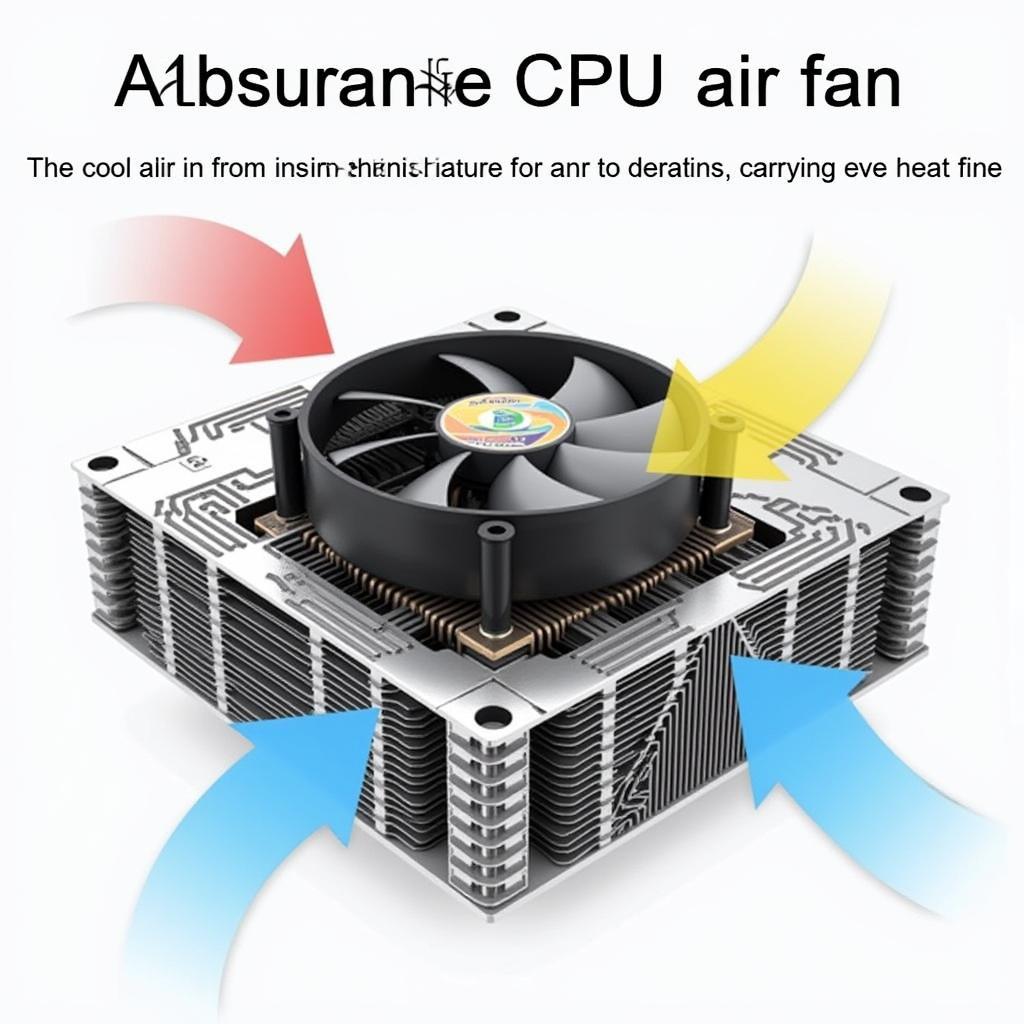 Diagram illustrating airflow direction around a CPU heatsink and fan assembly