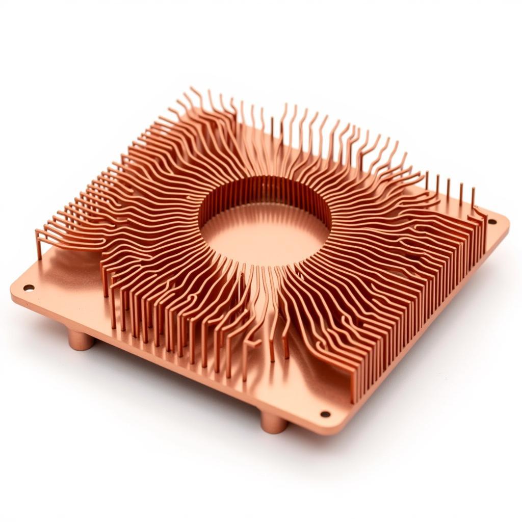 Close-up view of a CPU heatsink showcasing its fins and base plate