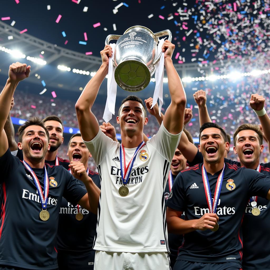 Cristiano Ronaldo Lifting the Champions League Trophy