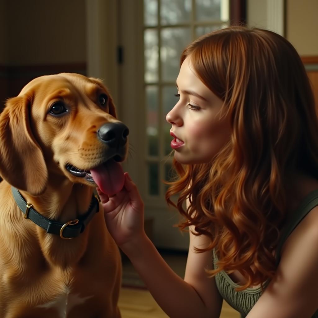 Dakota Fanning in a Movie Scene with a Dog