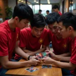 Vietnamese Football Fans Playing Mobile Card Game