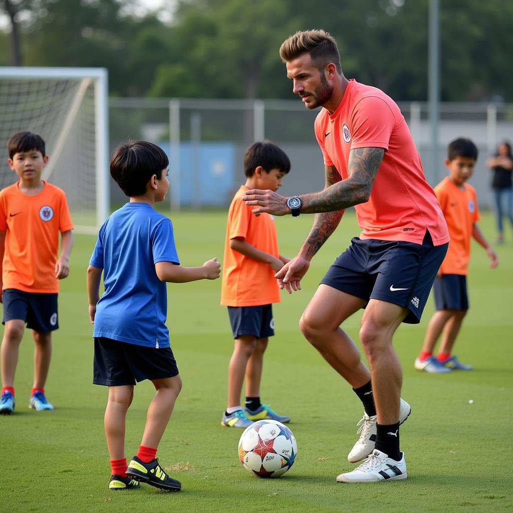 David Beckham leading a football clinic in Vietnam