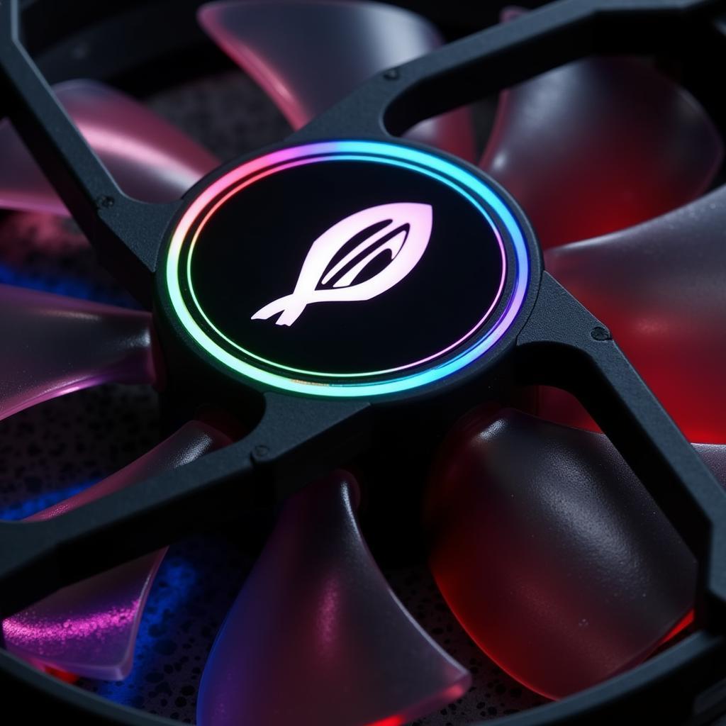 Close-up view of the Deepcool CF120 RGB fan, showcasing its RGB lighting and fan blade design.