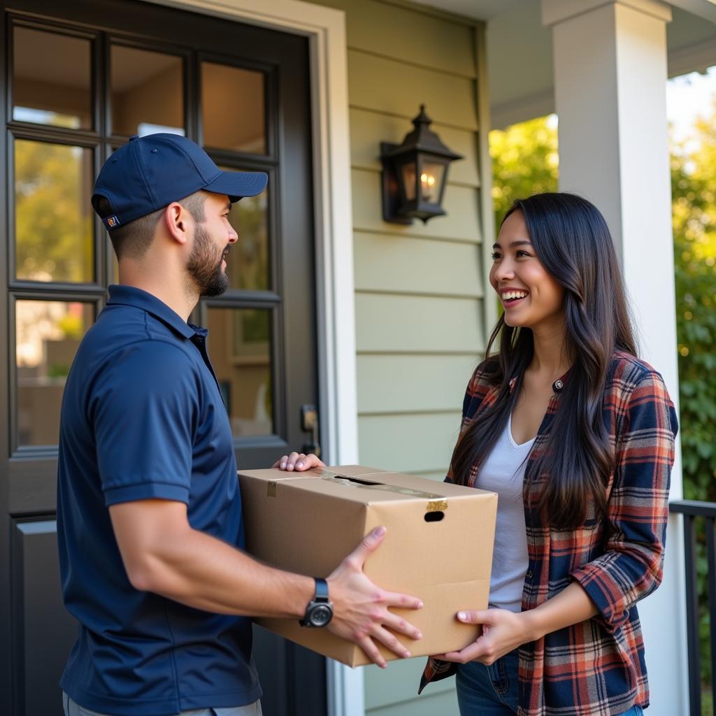 Delivery Driver Delivering a Package to a Happy Customer