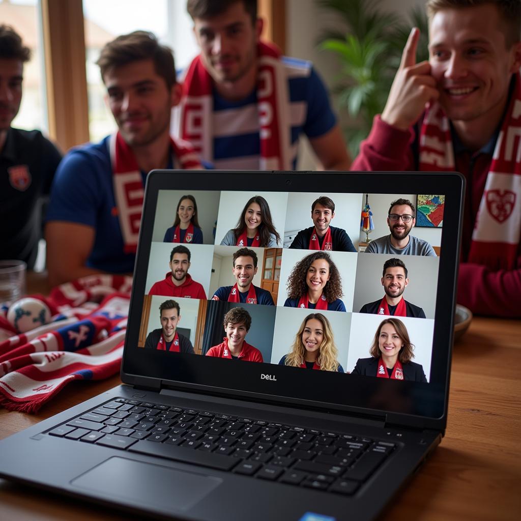 Dell Vostro 5560 being used for a video call between football fans