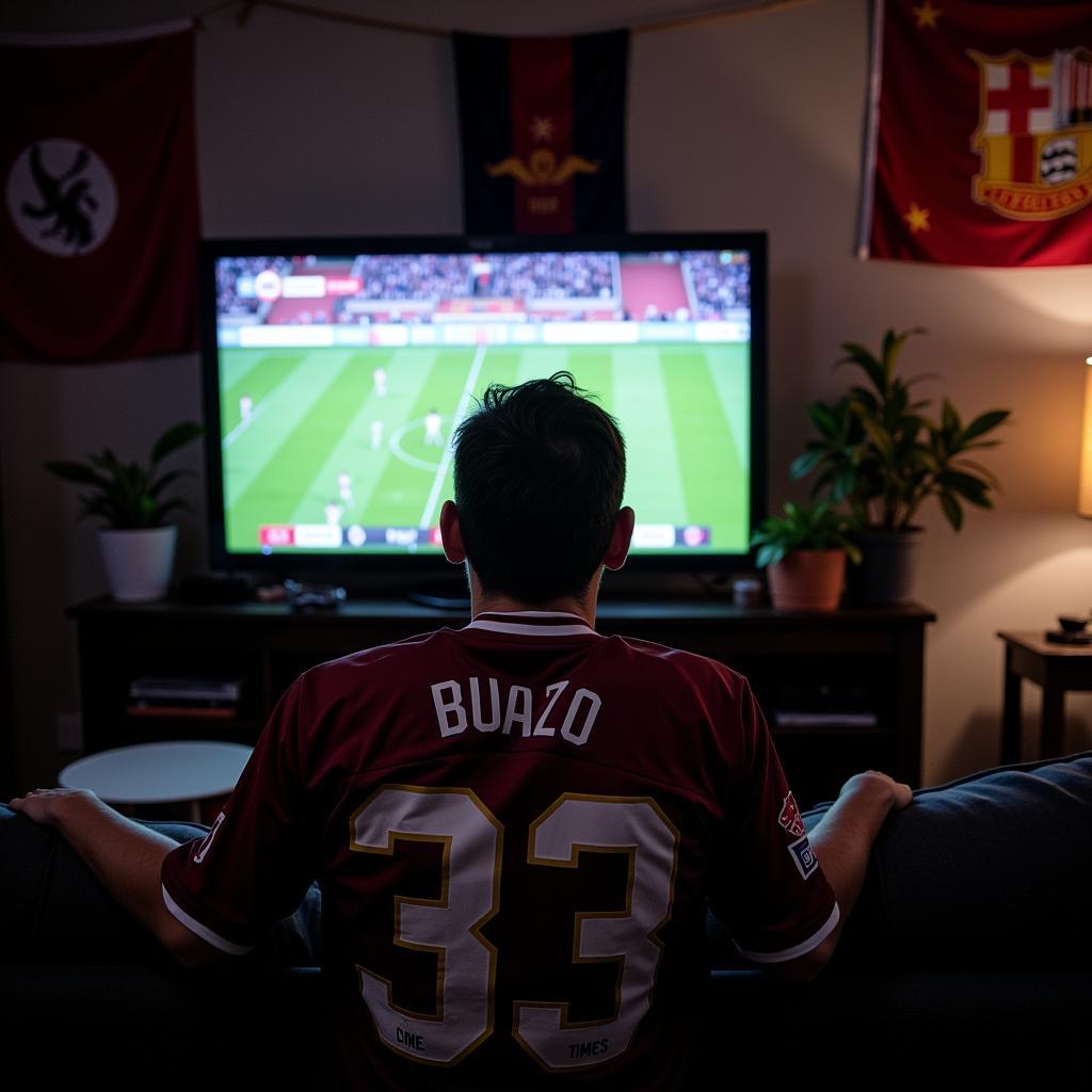 Die-hard Fan Watching Game at Home