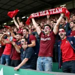 Die-Hard Football Fans Celebrating a Goal