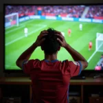 Disappointed Football Fan Watching TV