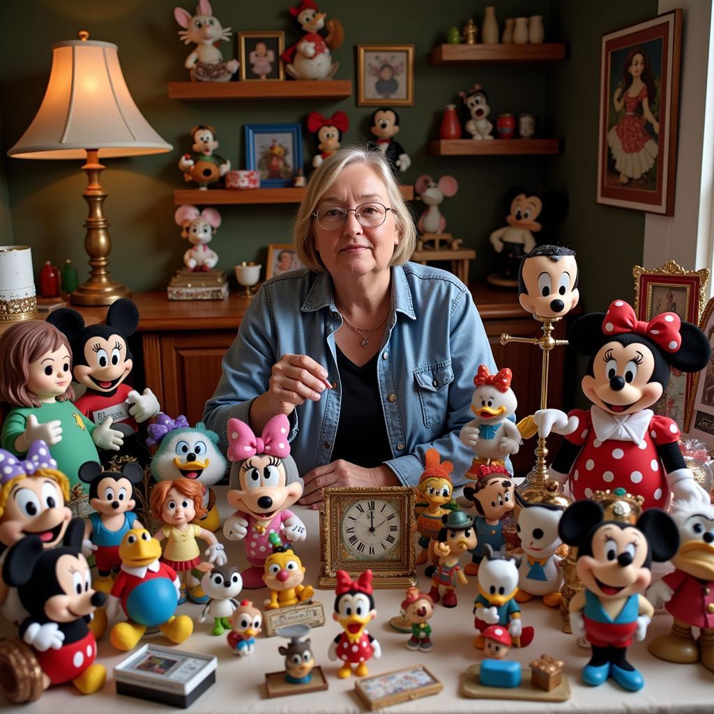 A Disney adult displaying their collection of Disney memorabilia