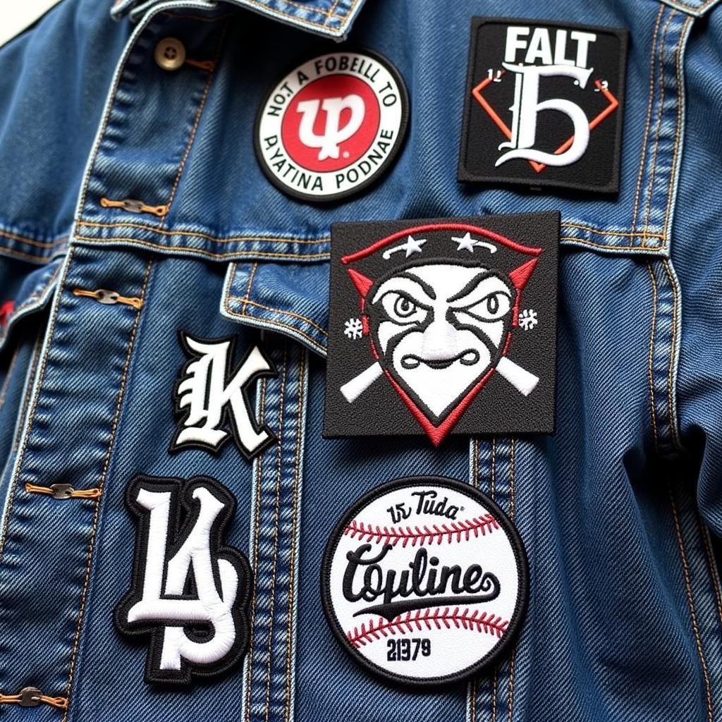 Displaying Black and White Baseball Patches on a Denim Jacket