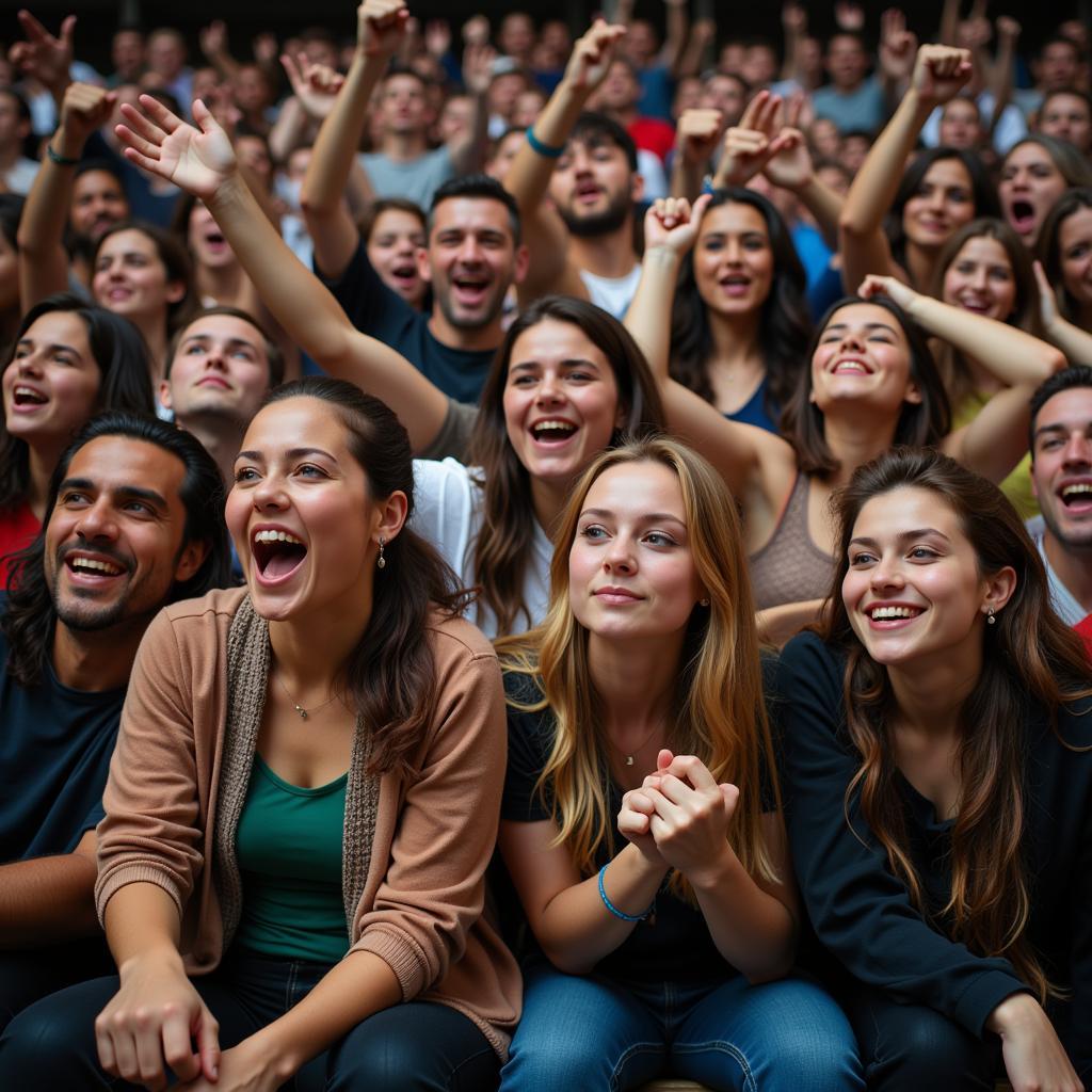 Diverse group of fans celebrating a goal