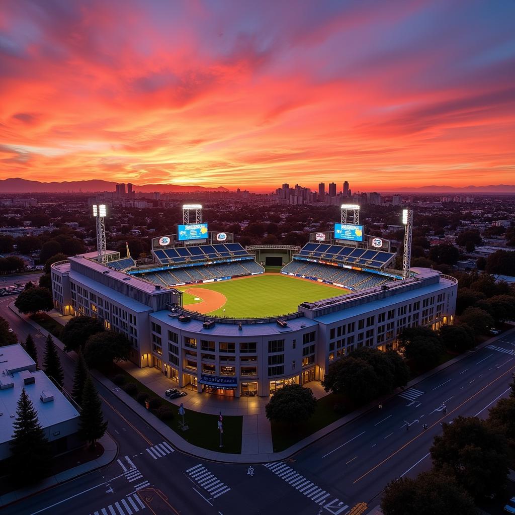 Dodger Stadium Aerial View at Sunset