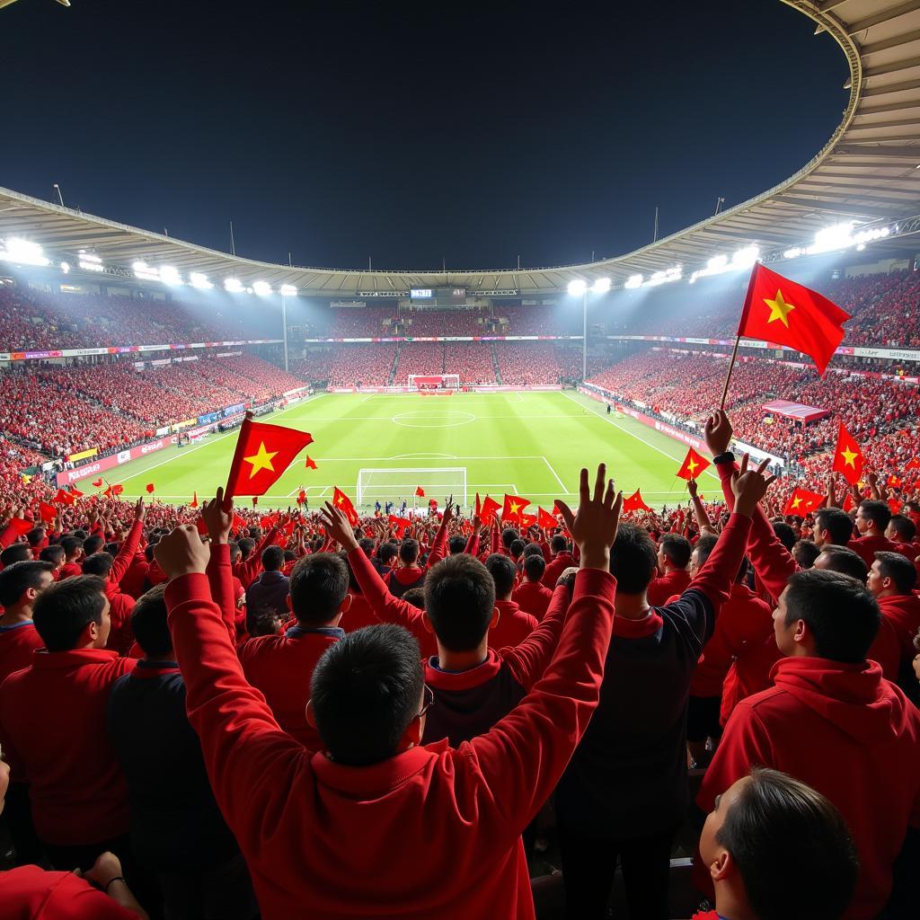 Dong Nai football fans cheering enthusiastically for their team