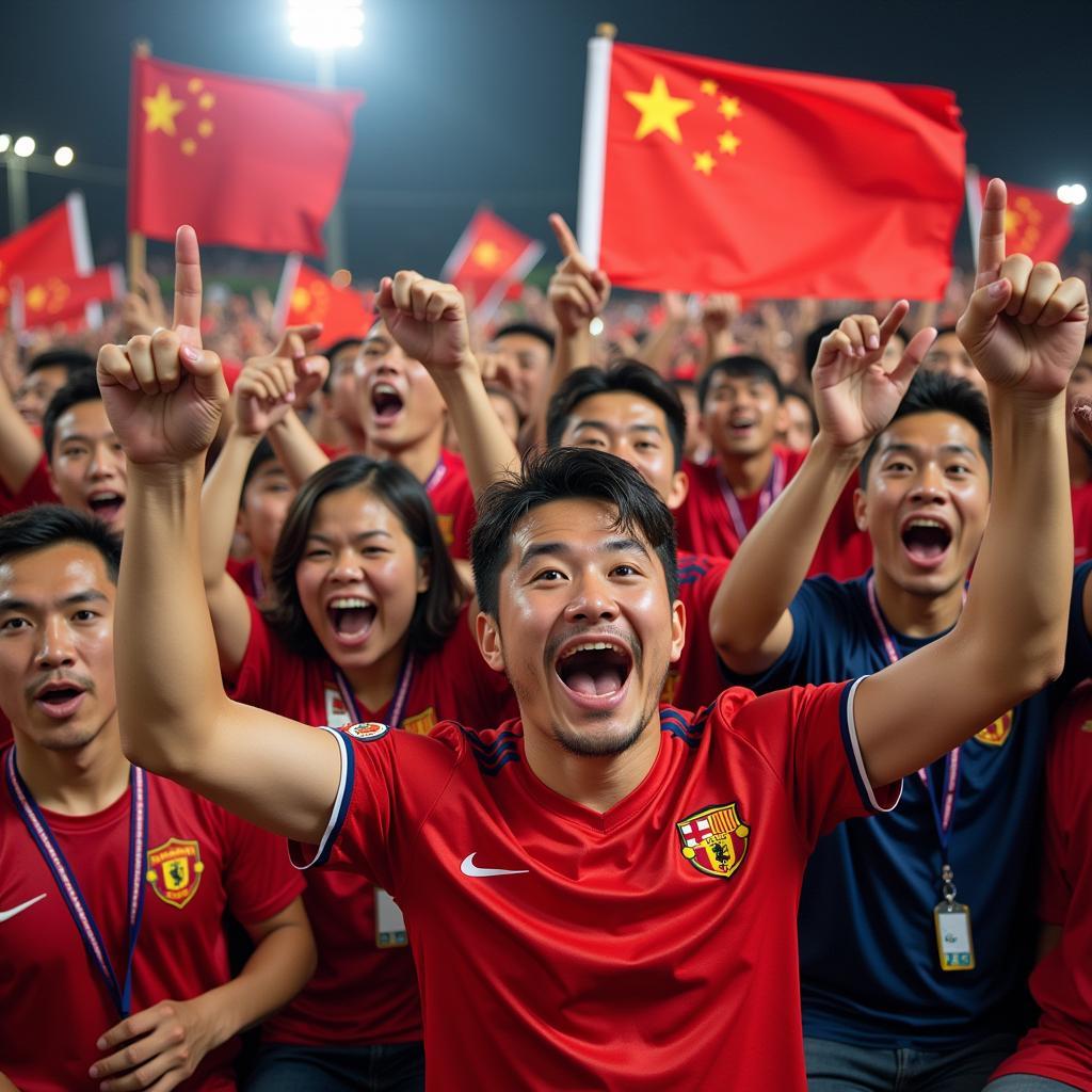 East Asian Football Fans Celebrating a Victory