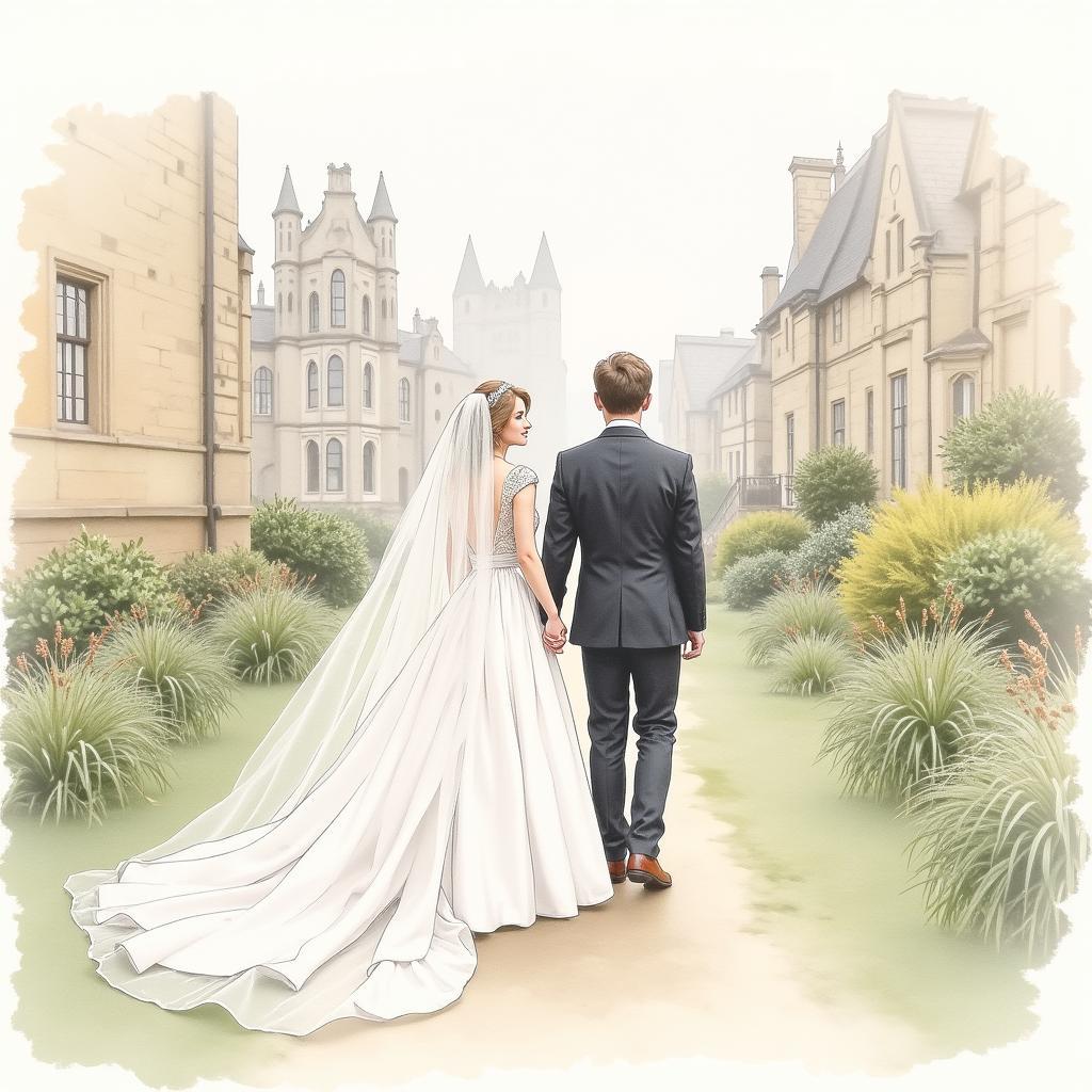 Downton Abbey fan art depicting a wedding scene in watercolor