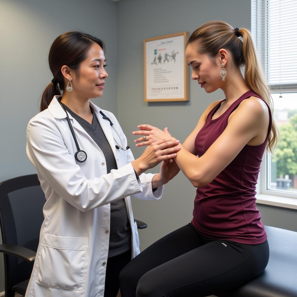 Dr. Nancy Fan examining an athlete in her Vancouver sports medicine clinic