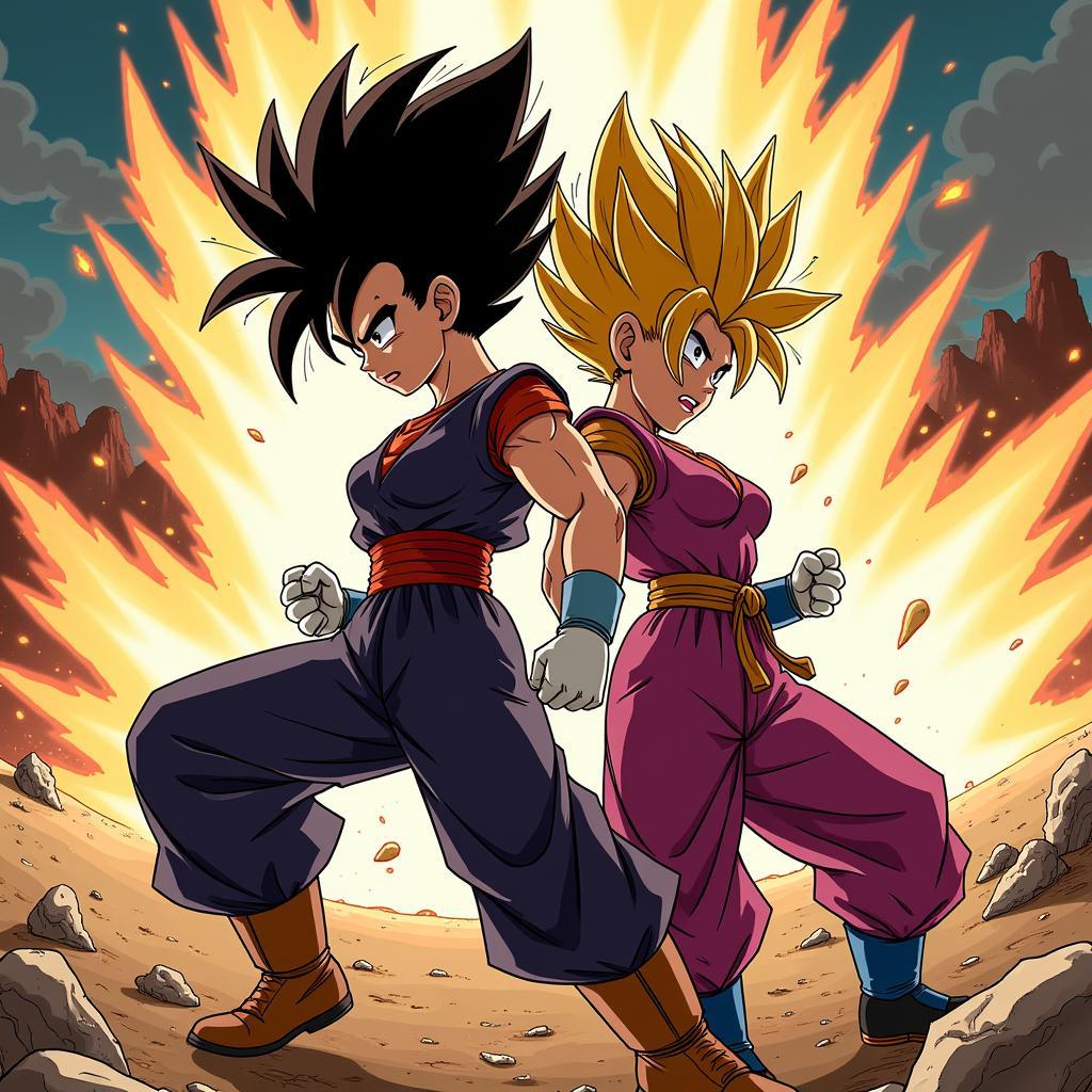 Kale and Caulifla Fighting Together