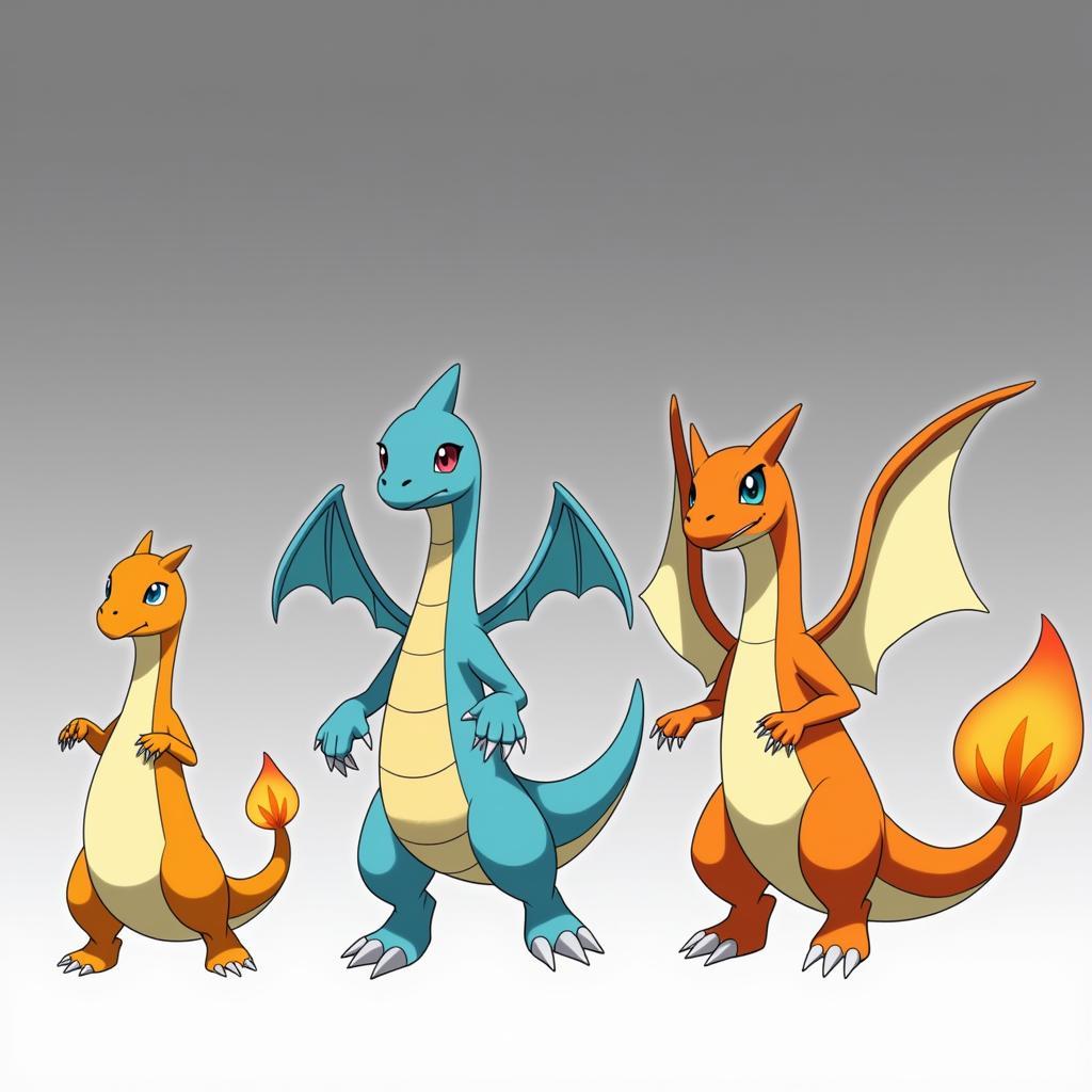 Dratini, Dragonair, and Dragonite evolution line