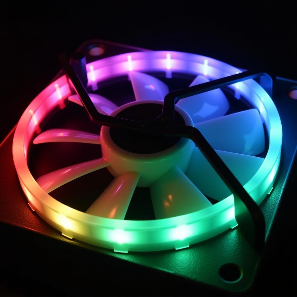 Close-up of a dual-ring RGB fan showcasing its vibrant lighting