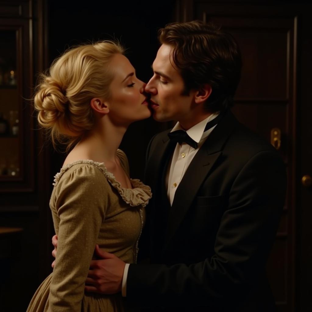 Dakota Fanning and Tom Sturridge in the pivotal kiss scene from Effie Gray