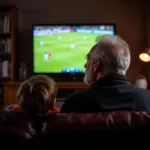 Elderly Fan Watching Football with Grandson