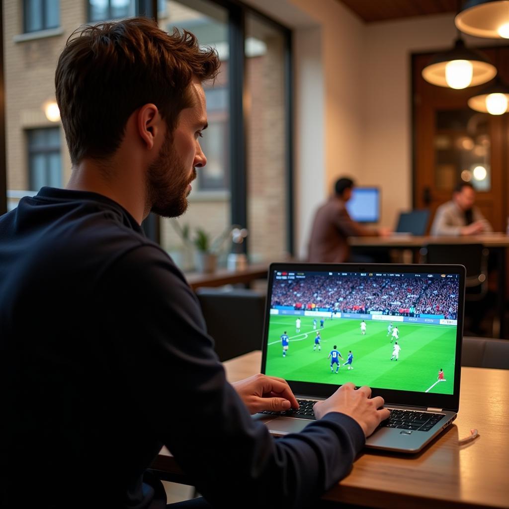 Football fan streaming a match on an EliteBook 8540w