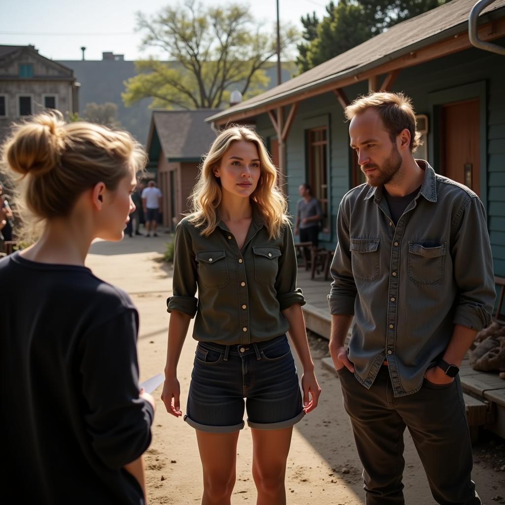 Elle Fanning and Ben Foster on the Galveston Film Set