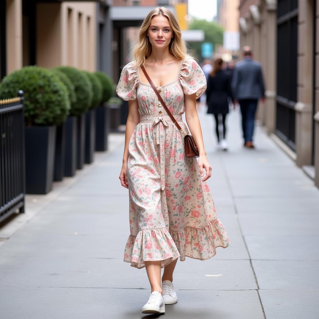 Elle Fanning in a floral dress