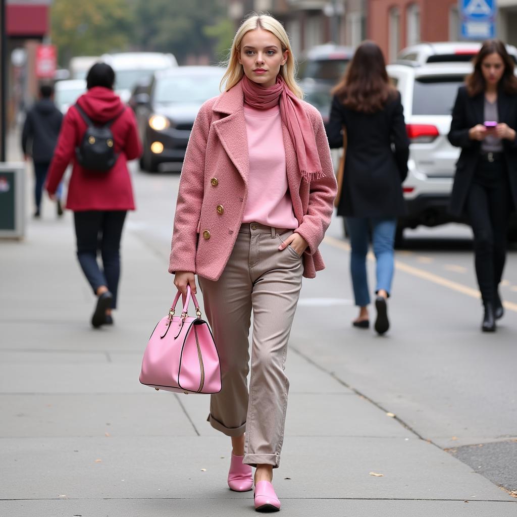 Elle Fanning with Pink Accessories - Street Style