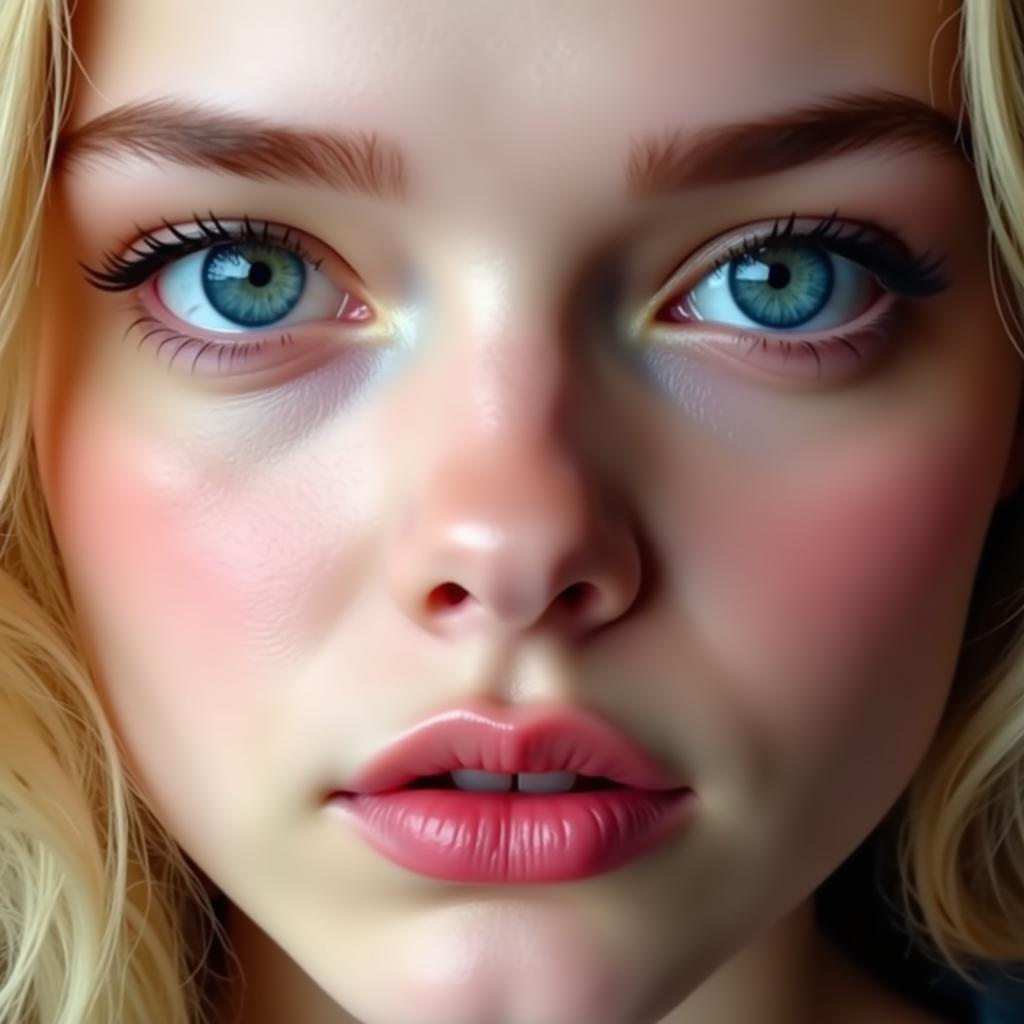 Close-up portrait of Elle Fanning highlighting her distinctive features