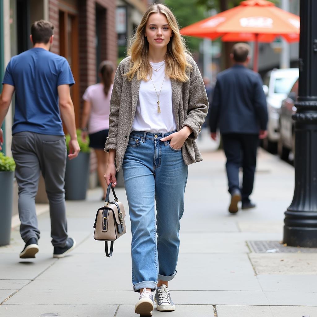 Elle Fanning in a casual street style outfit