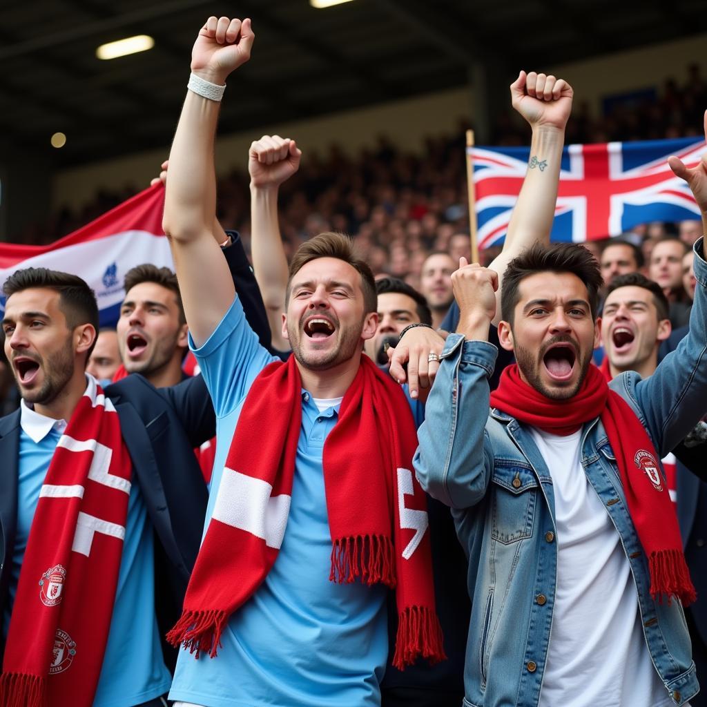 English Football Fans Celebrating a Goal