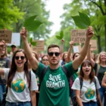 Environmental Activists Holding Green Leaves