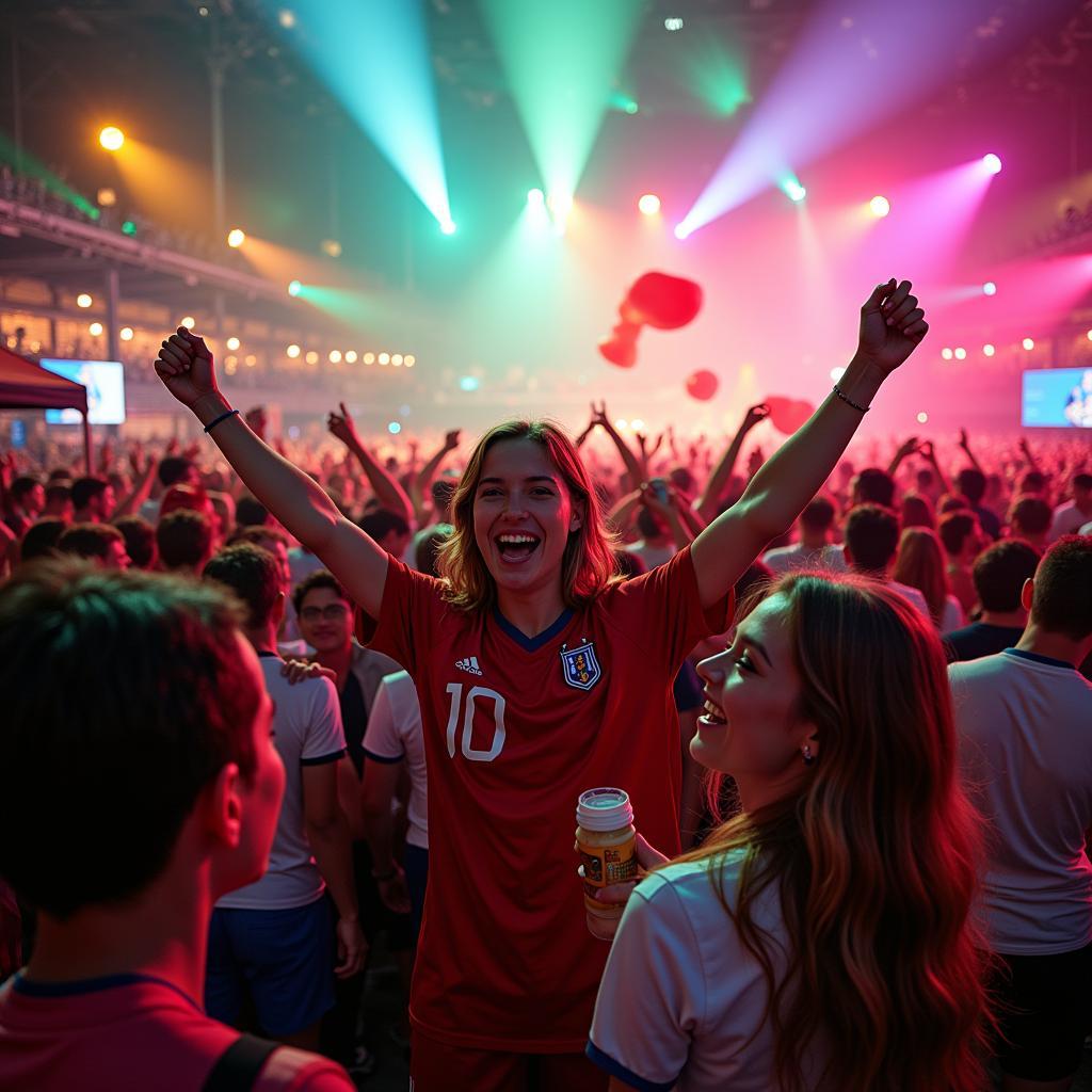 Fans celebrating in a vibrant Euro 2020 fan zone.