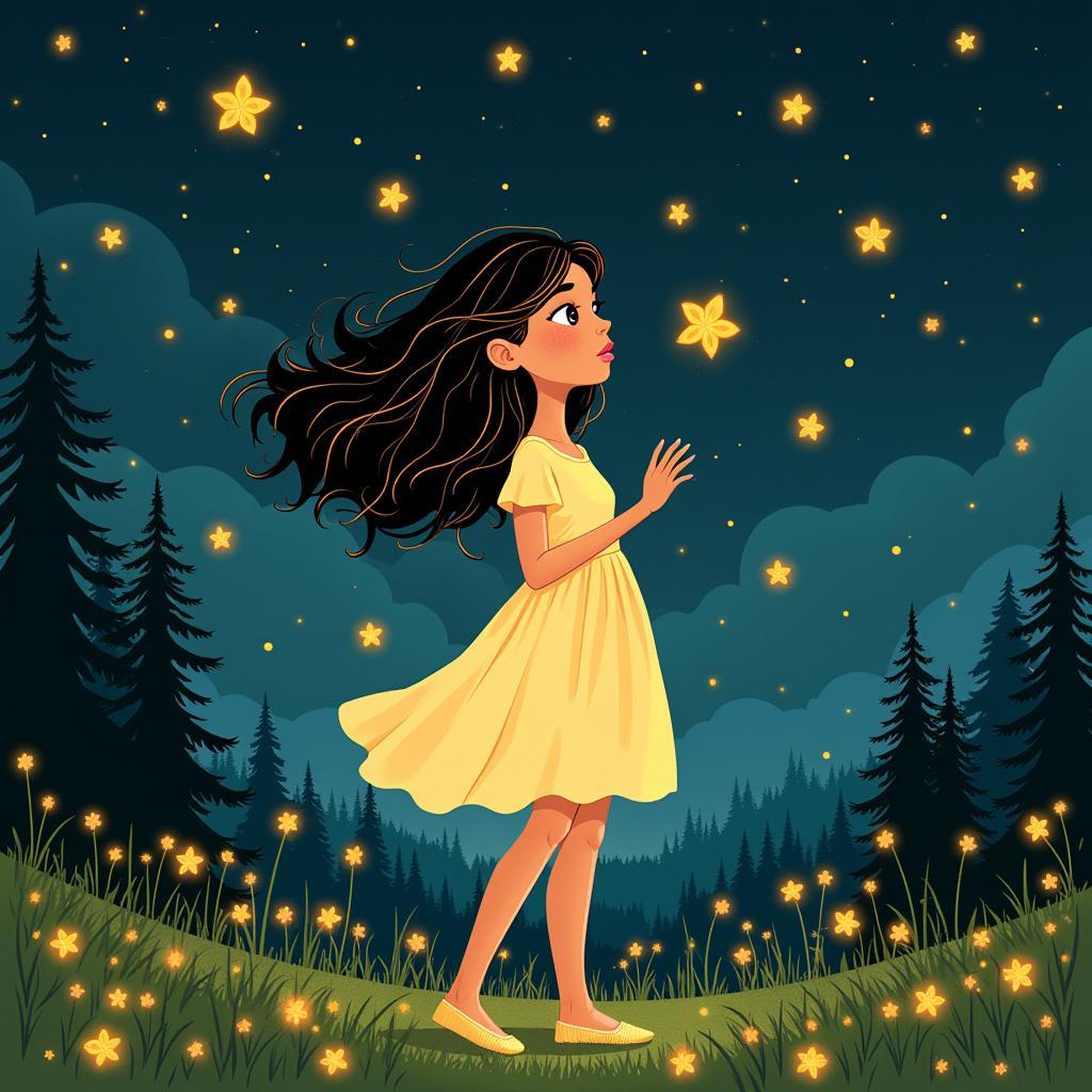 Eve Summer Fireflies Night Scene