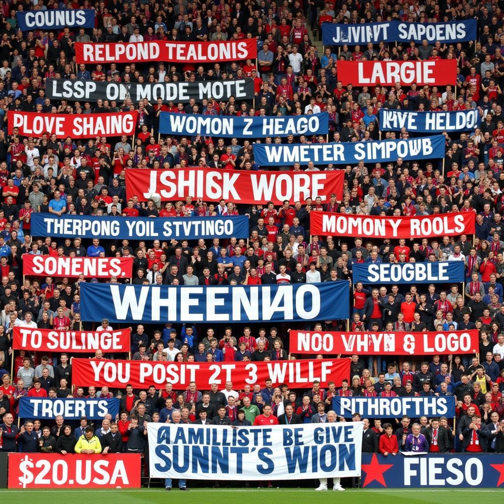 Fans displaying banners with famous football chants