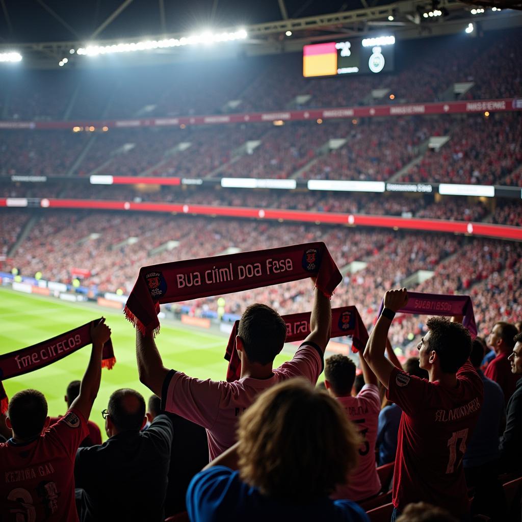 Fans showing appreciation in a football stadium