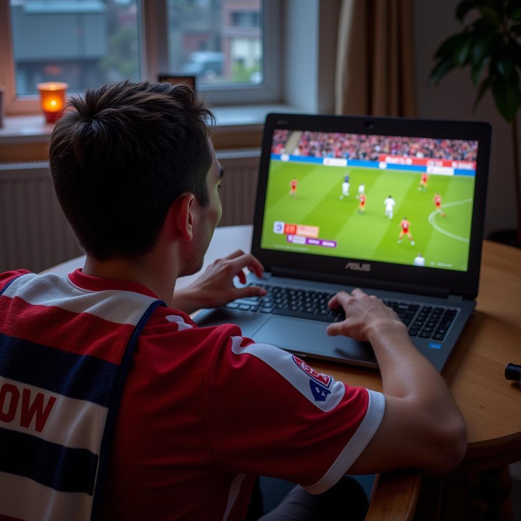 Fan using Asus K555L to stream a live football match