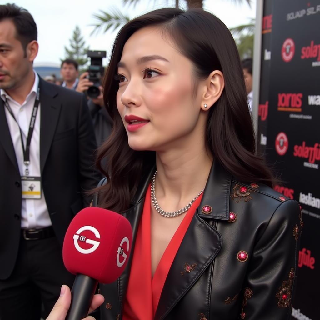 Fan Bingbing giving an interview at Cannes 2018