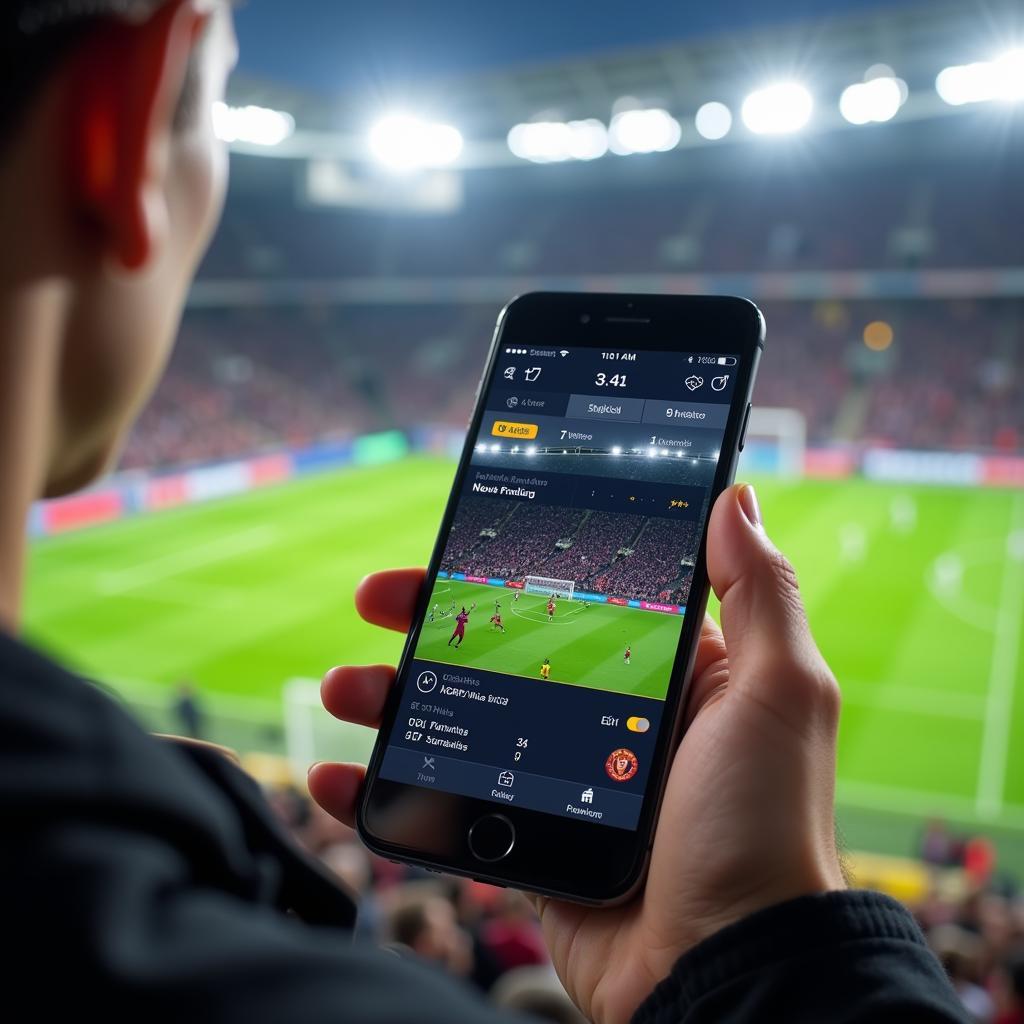 Fan using a mobile app for live scores and updates