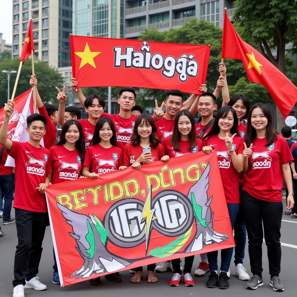 Hanoi FC fans with banners