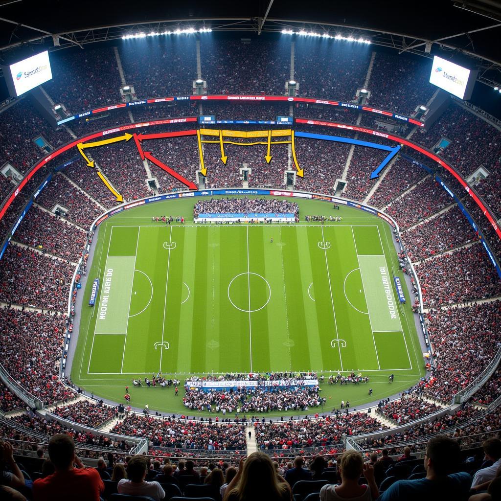 Fan Dance Route: A bird's-eye view of the stadium showing the movement of fans.