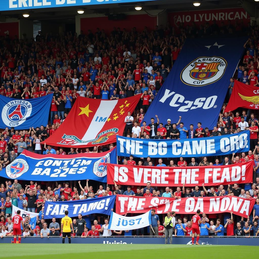 Fans Holding Banners and Flags