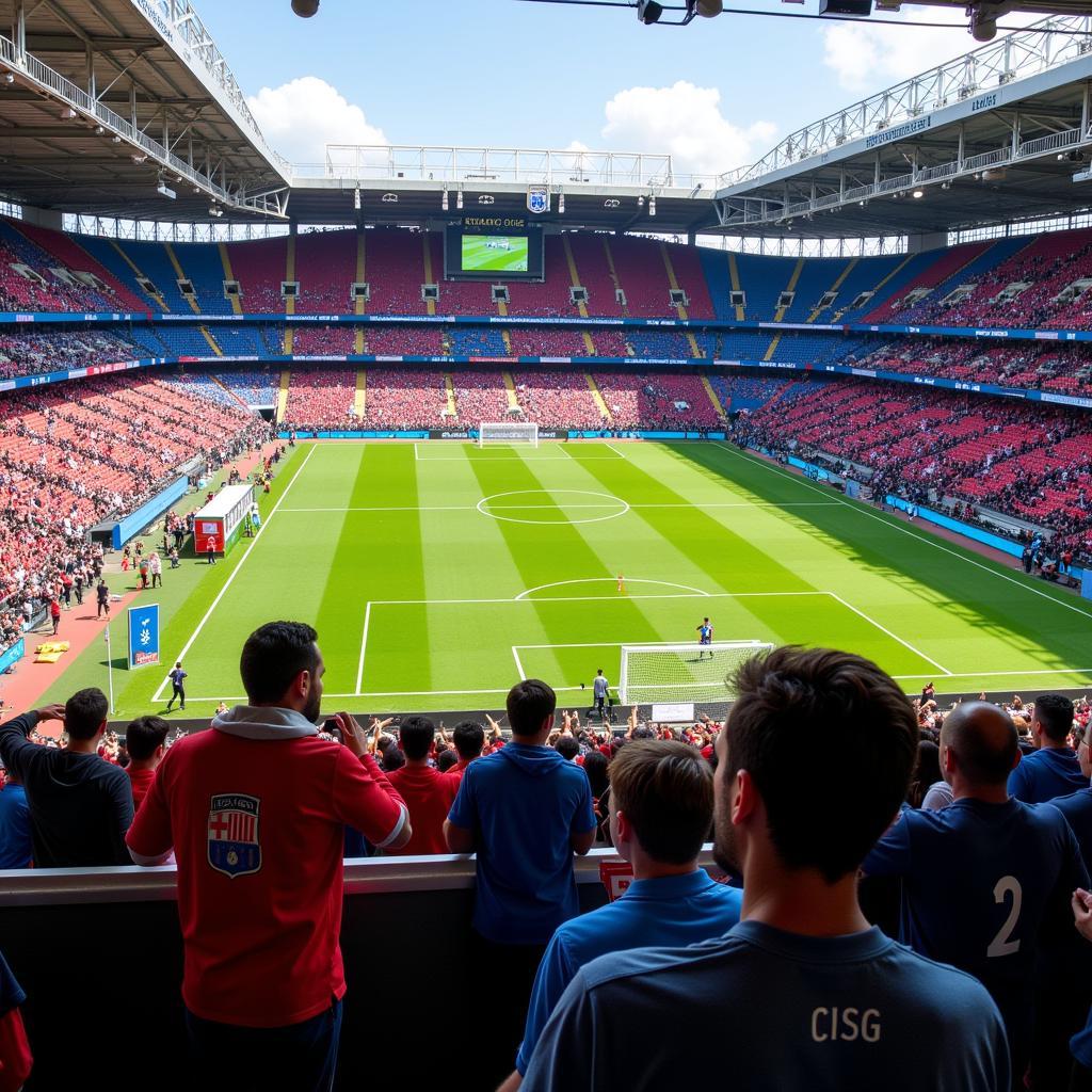 Fans engaging with a brand activation at a football stadium